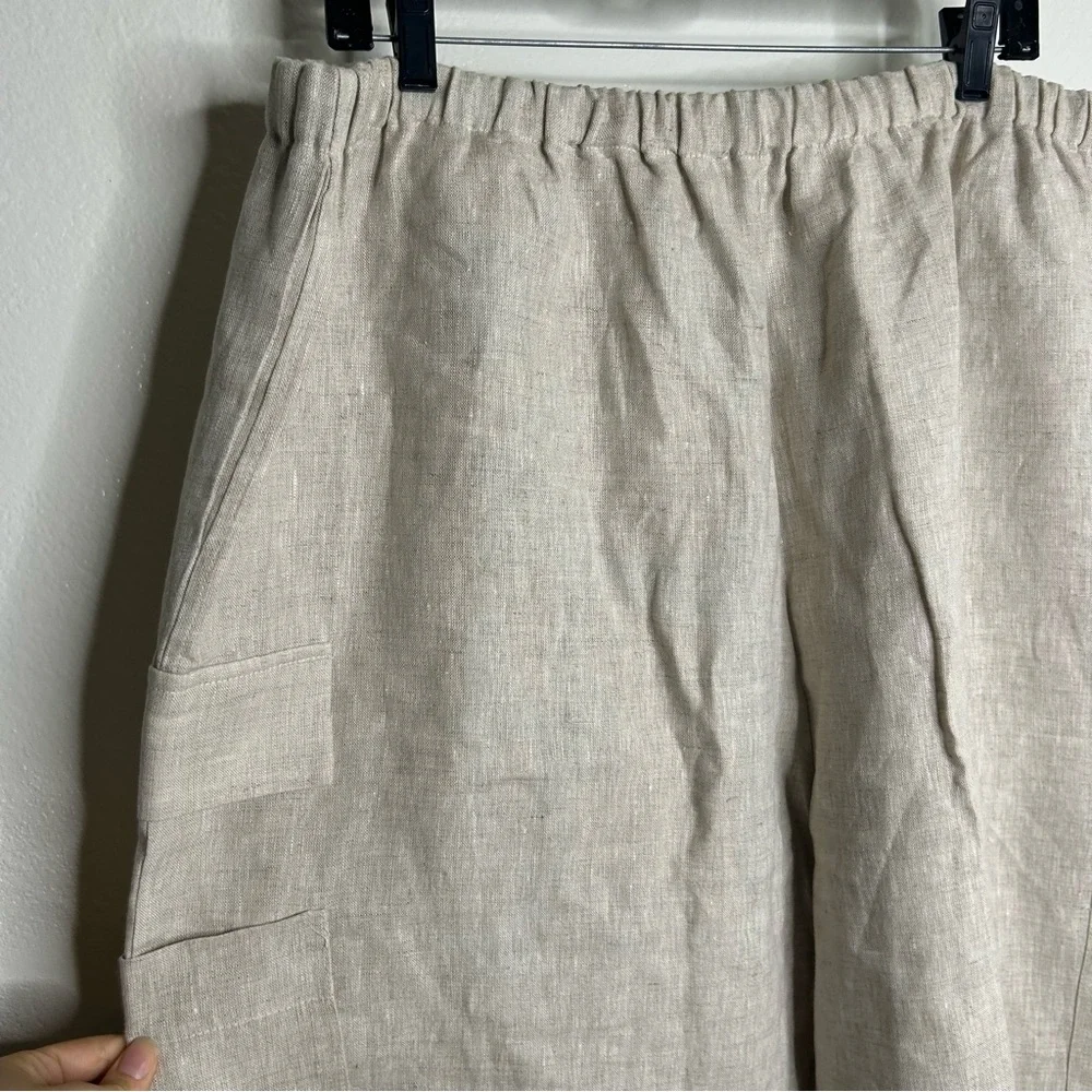 NWT Reformation 100% Linen Ethan Relaxed Fit Cargo Wide Leg Pant in Oatmeal